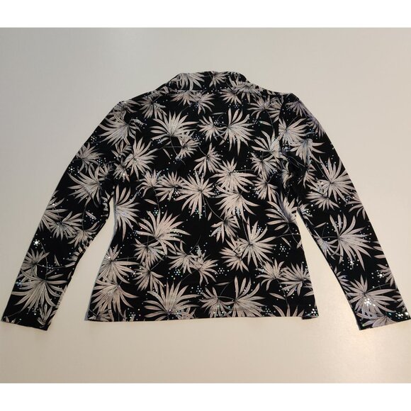 Simonton Says Top Rhinestones Floral Black White‎ Bling Elegant Womens Medium - Picture 9 of 14